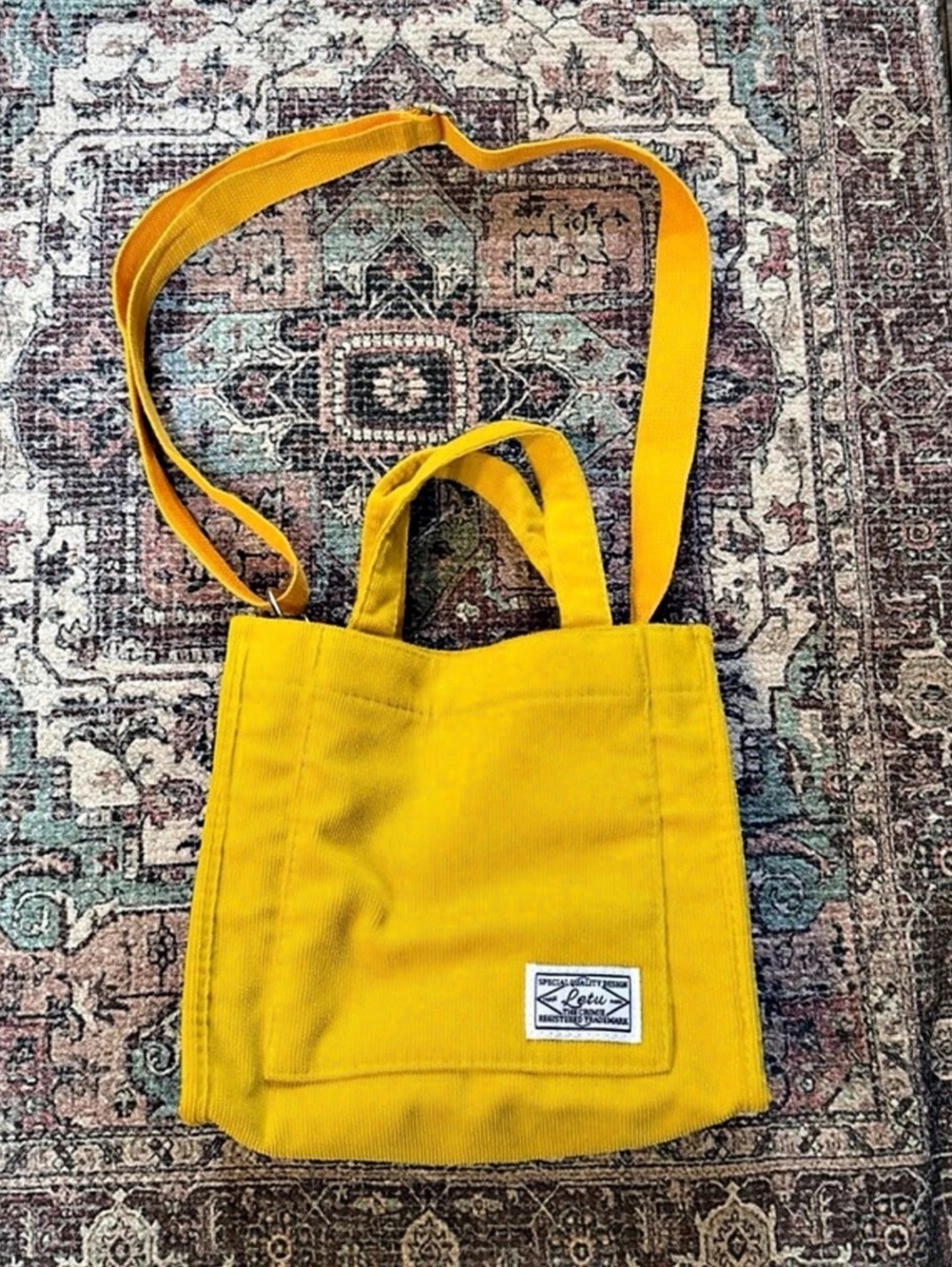 Letu Yellow Corduroy Mini Tote Bag Crossbody Special Quality Design 9" x 9"